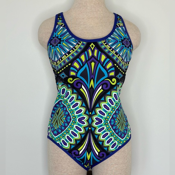 Athleta Rapanui Medallion Geo Metric Print One-Piece Swimsuit Size Large - Picture 8 of 9